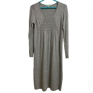 Boden Soft Knit Sweater Dress Women's Size 6L (SL) Grey Embroidered Cozy Prairie